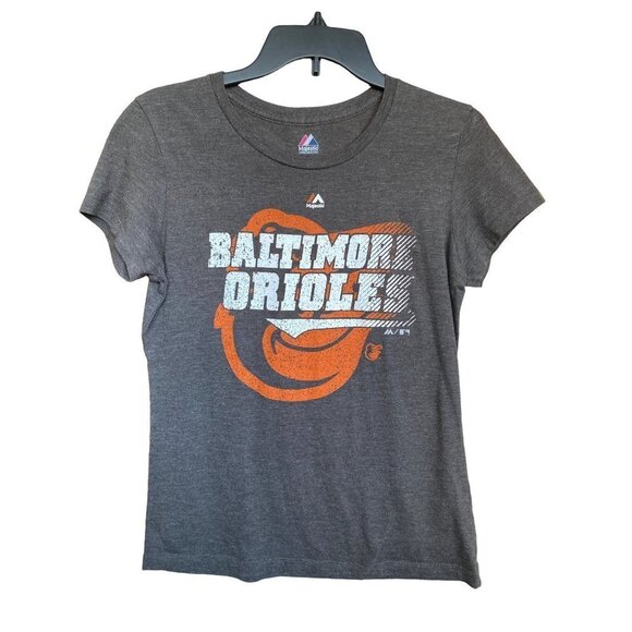 MAJESTIC BALTIMORE ORIOLES WOMEN'S GRAY SHORT SLEEVE TEE SHIRT SZ M - Picture 1 of 4